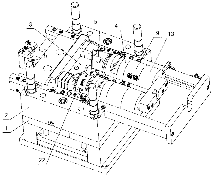 Reducing coupling injection mold core-pulling mechanism
