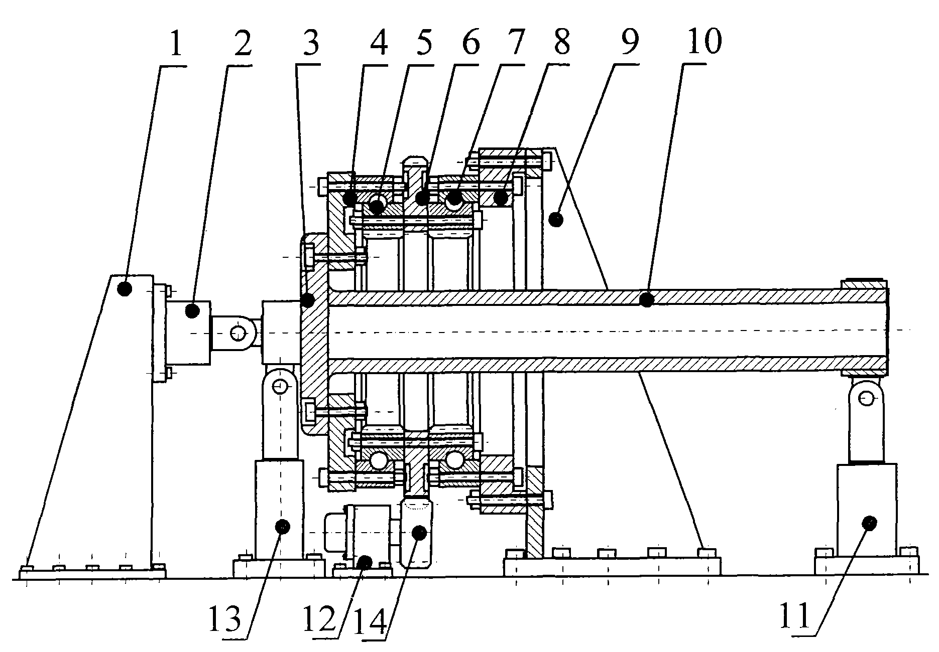 Experimental table of wind-driven generator pitching slewing support