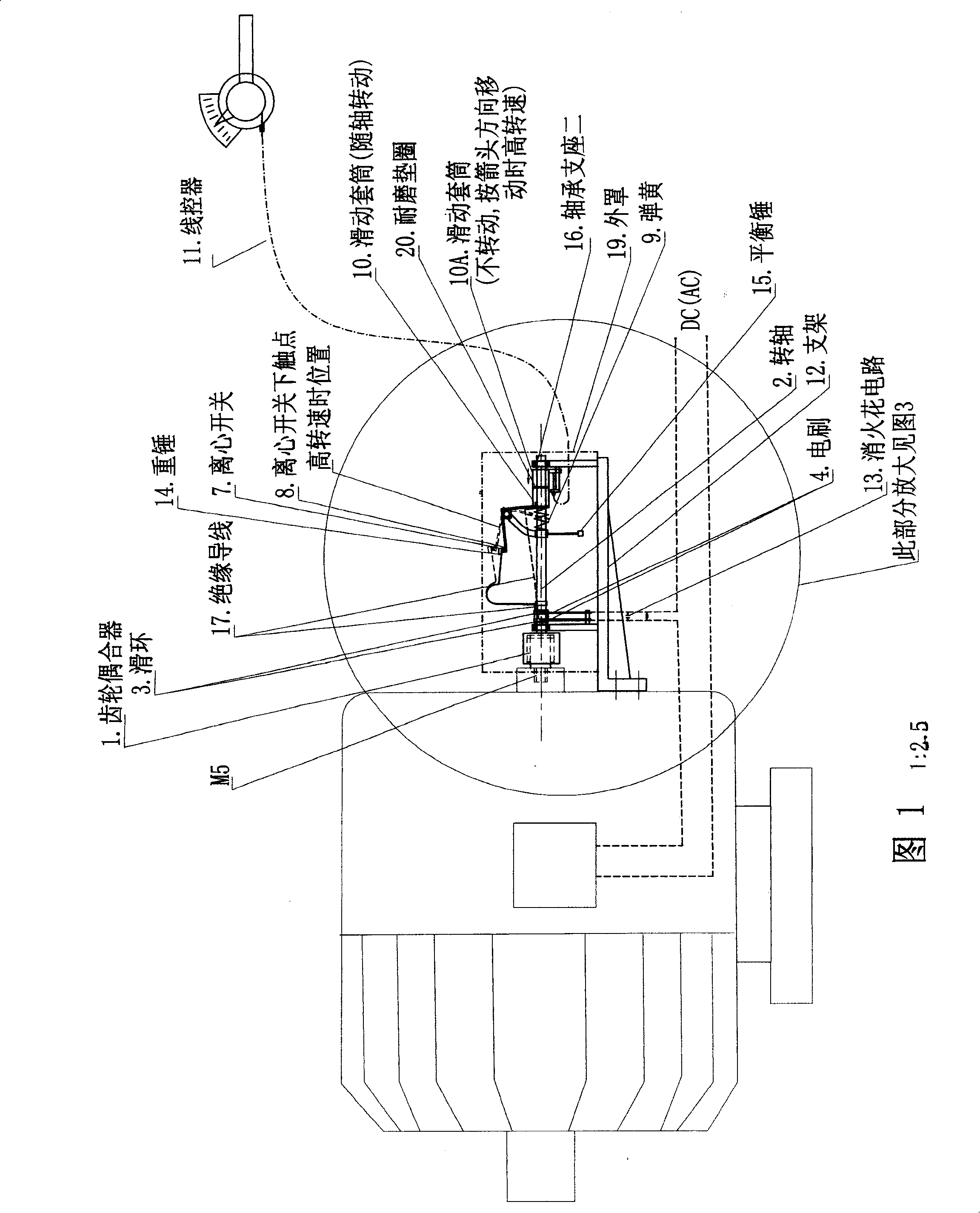 Acentric timing and speed-stabilized motor