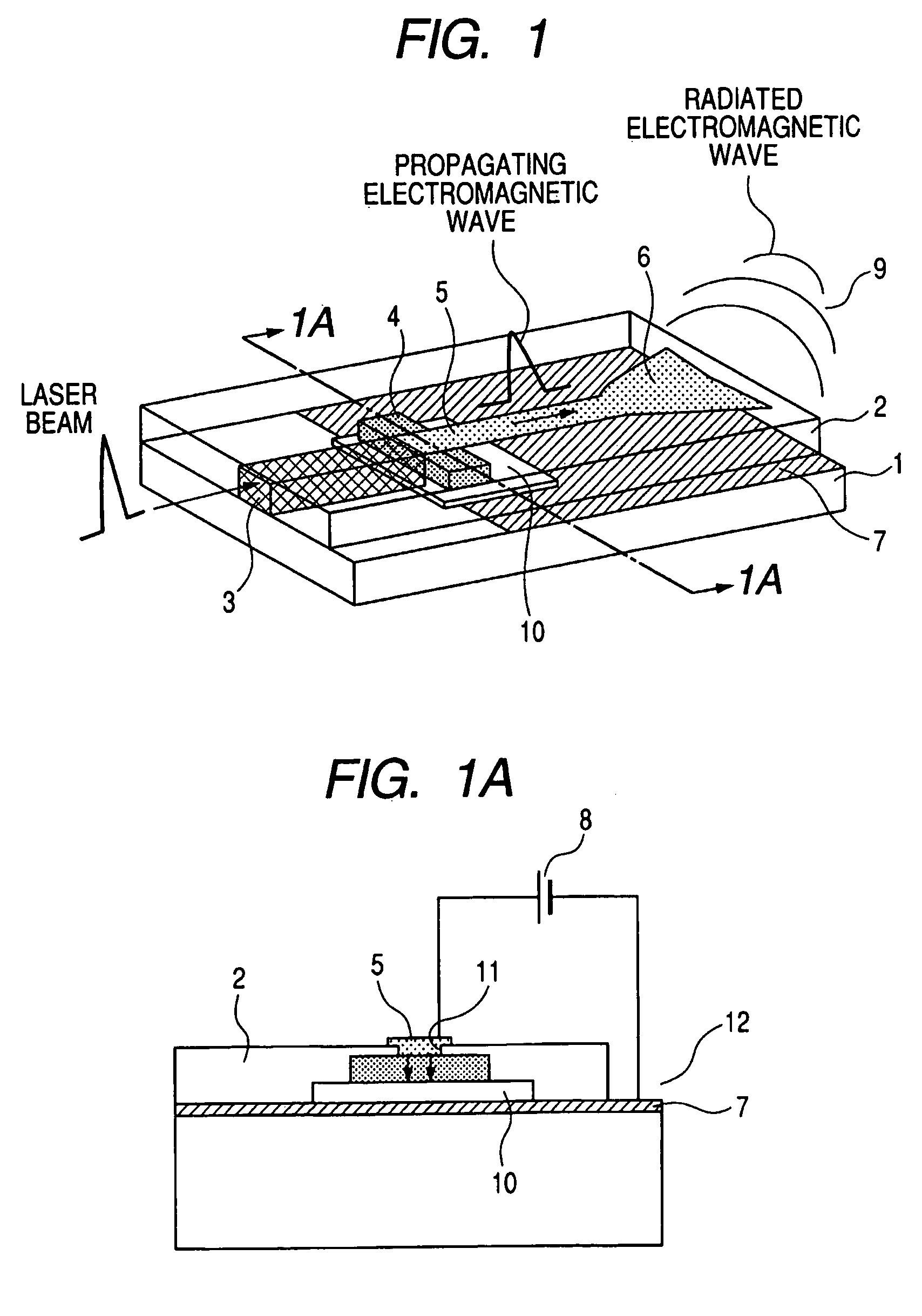 Optical semiconductor device in which an electromagnetic wave is generated in a region of an applied electric field
