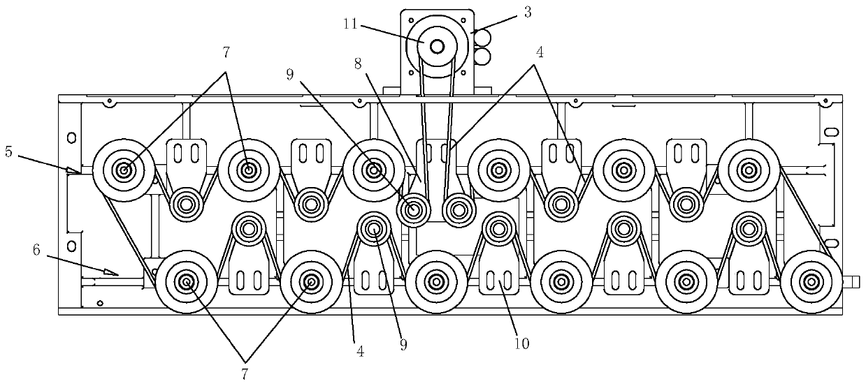 Upper and lower spindle rail tape transmission device for roving frames and roving frame