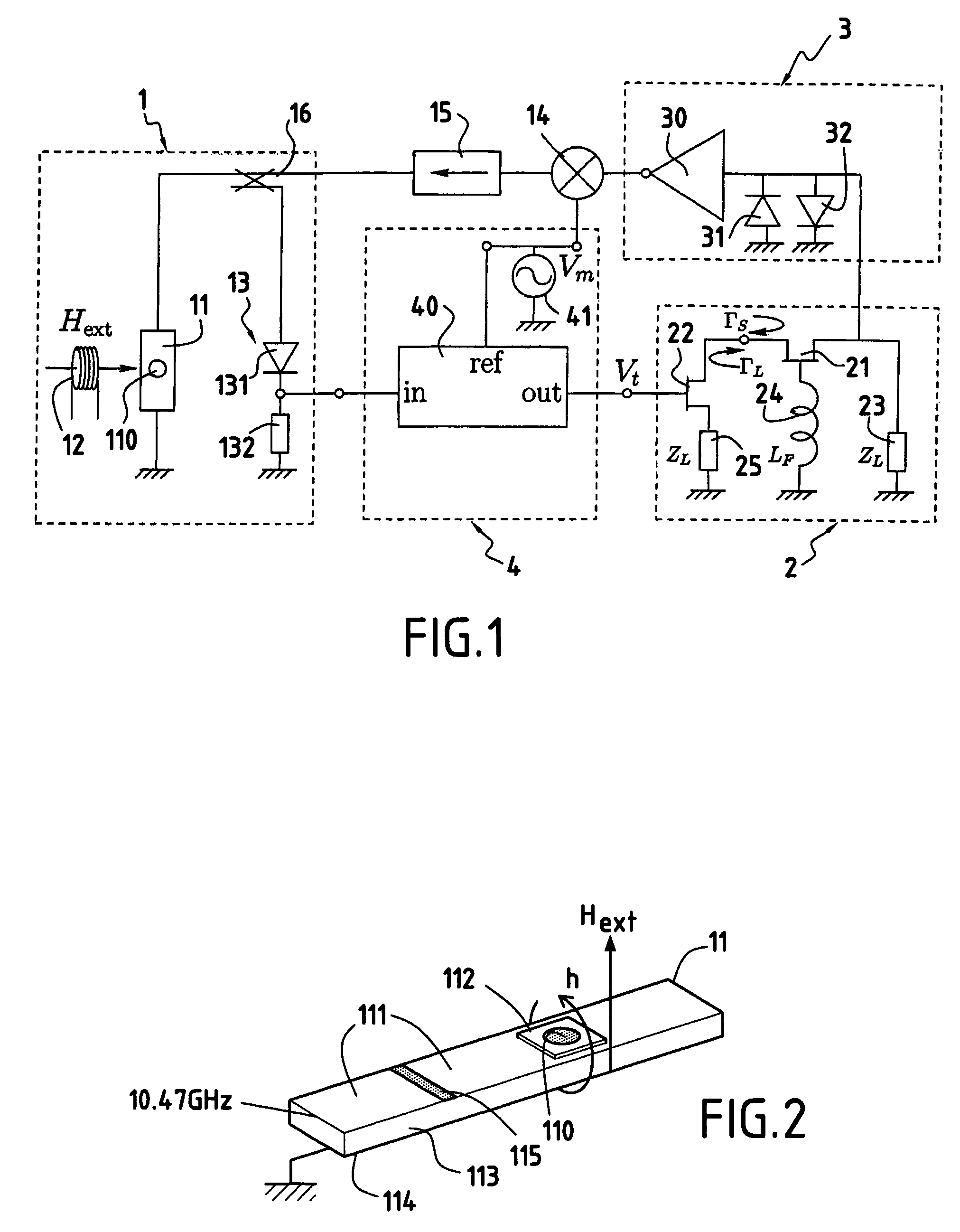 Microwave oscillator tuned with a ferromagnetic thin film