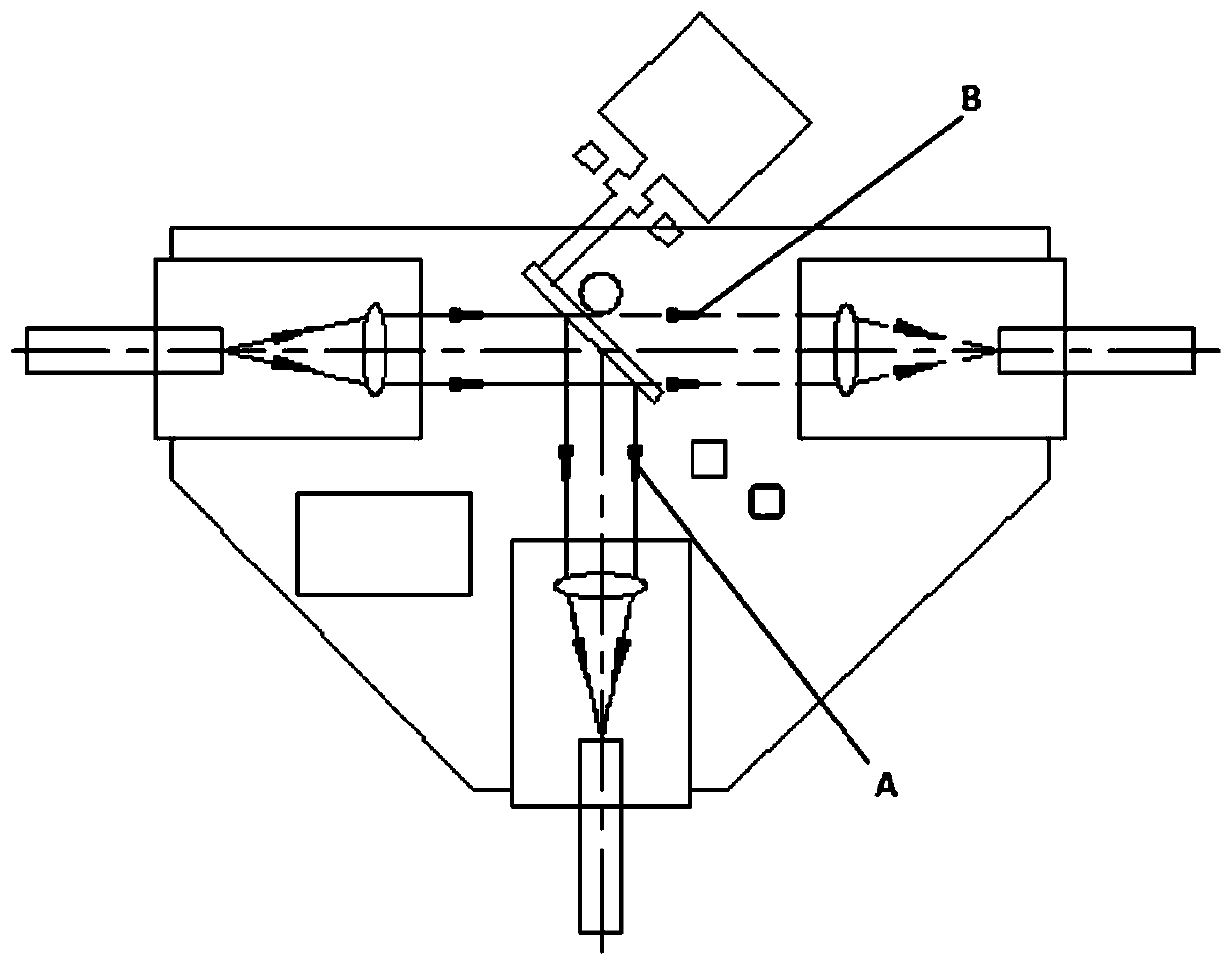 T-shaped switching device for high-power optical fiber laser light path