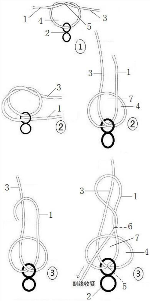 Knotless knotting method of nylon fishing line and connecting ring and main line composite 8-shaped knot knotting method