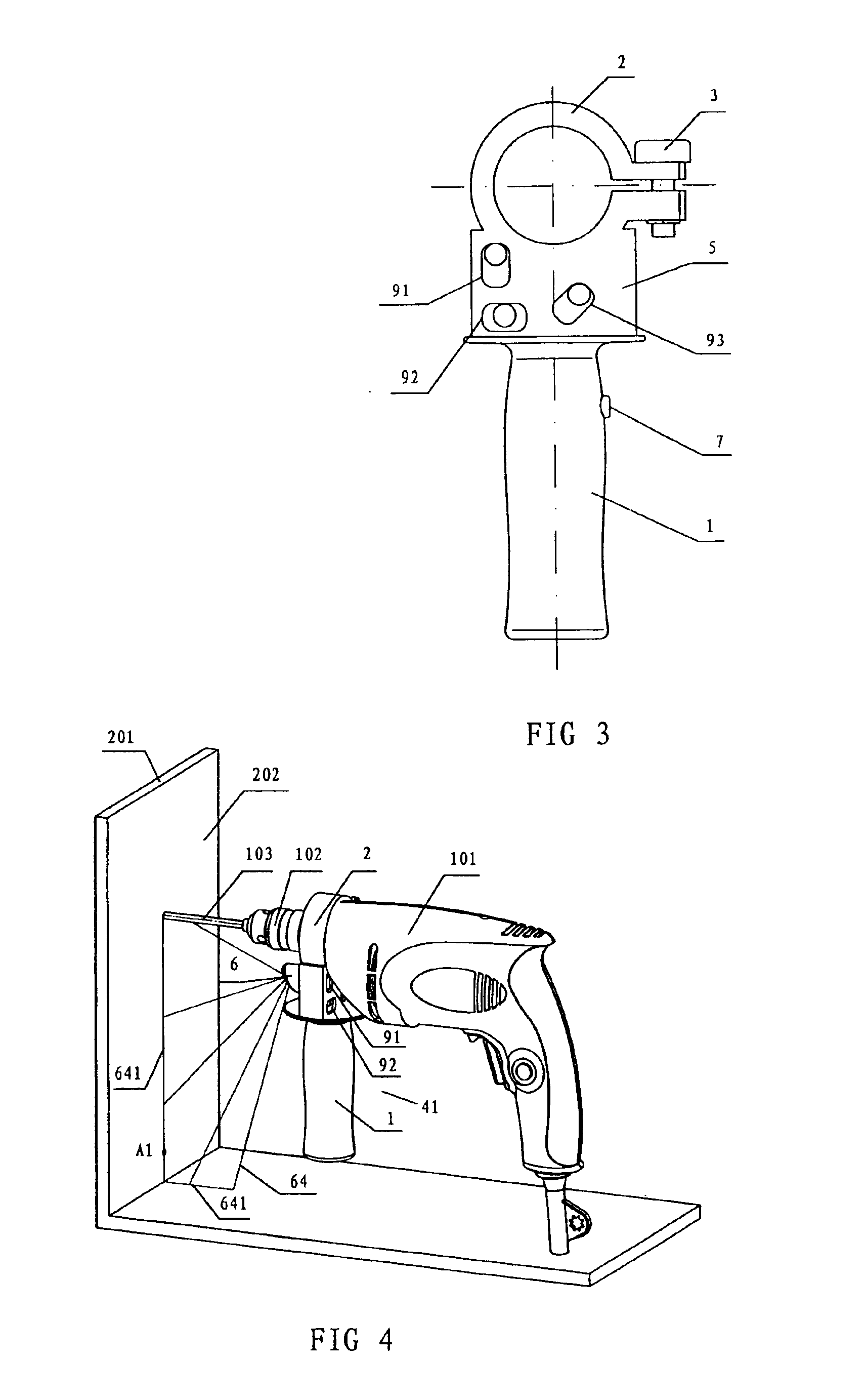 Auxiliary handle with a laser alignment device for drills