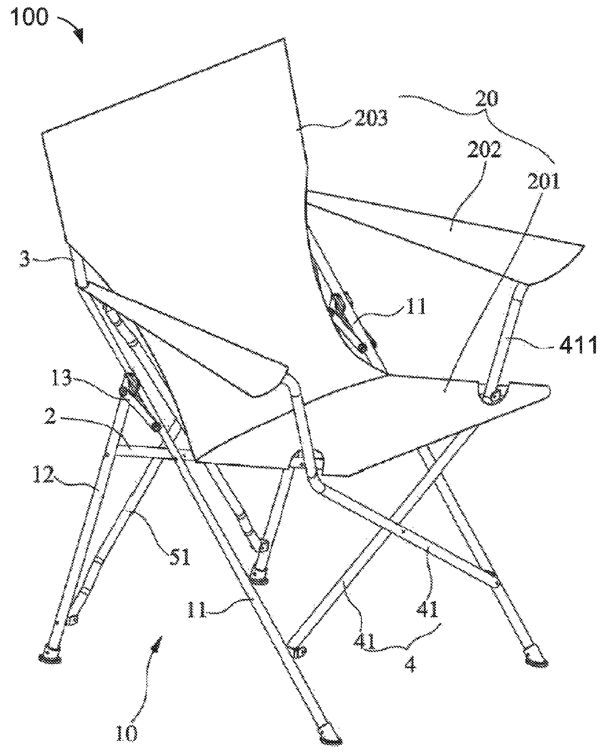 Foldable chair frame with inclined legs and angled backrest rods and foldable chair having same