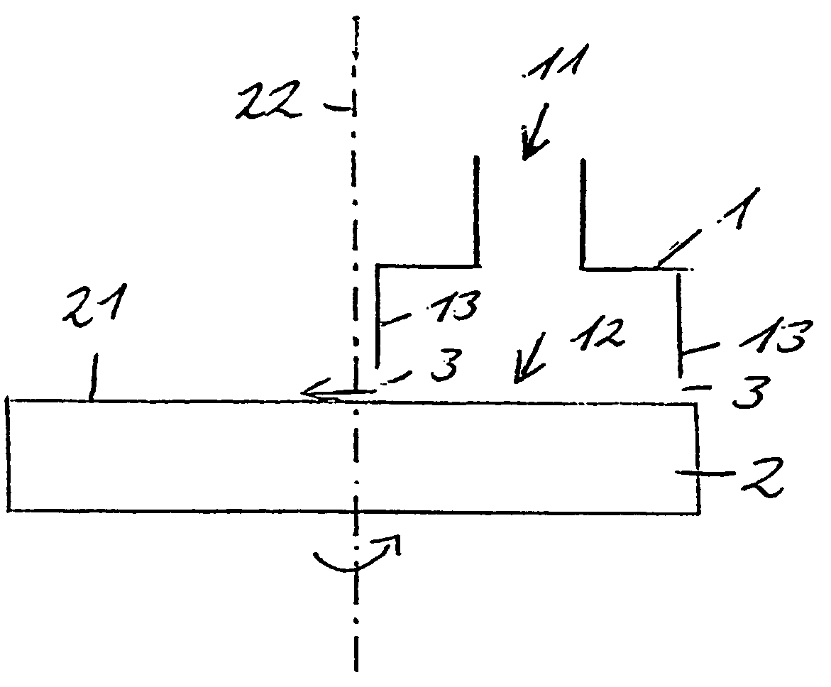 Device for the abrasive machining of surfaces of elements and in particular optical elements or workpieces
