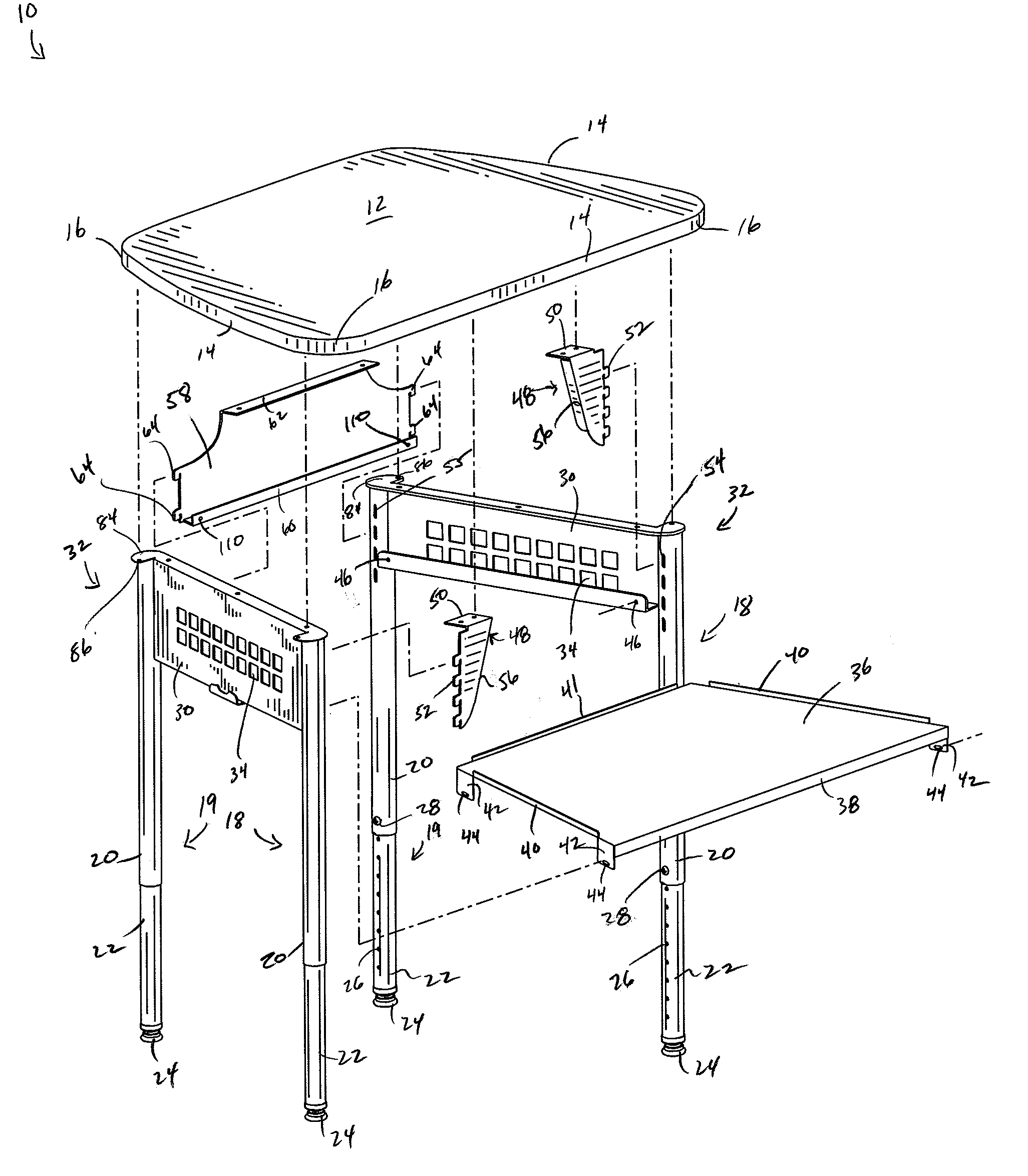 Variable Configuration Desk Having Worksurface Locking Feature
