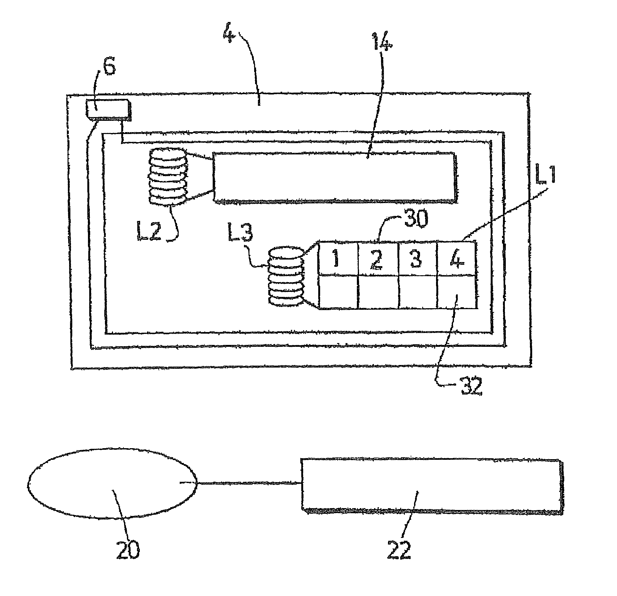 Inductive coupling exchange in a portable intelligent object with central and peripheral circuits