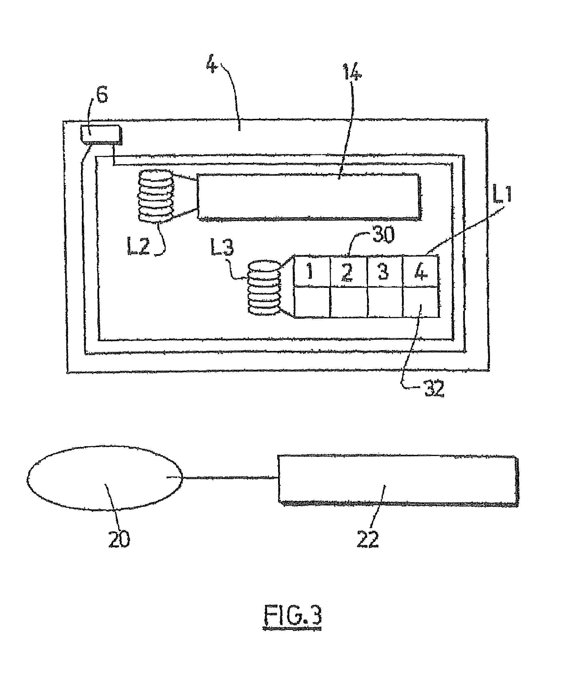 Inductive coupling exchange in a portable intelligent object with central and peripheral circuits