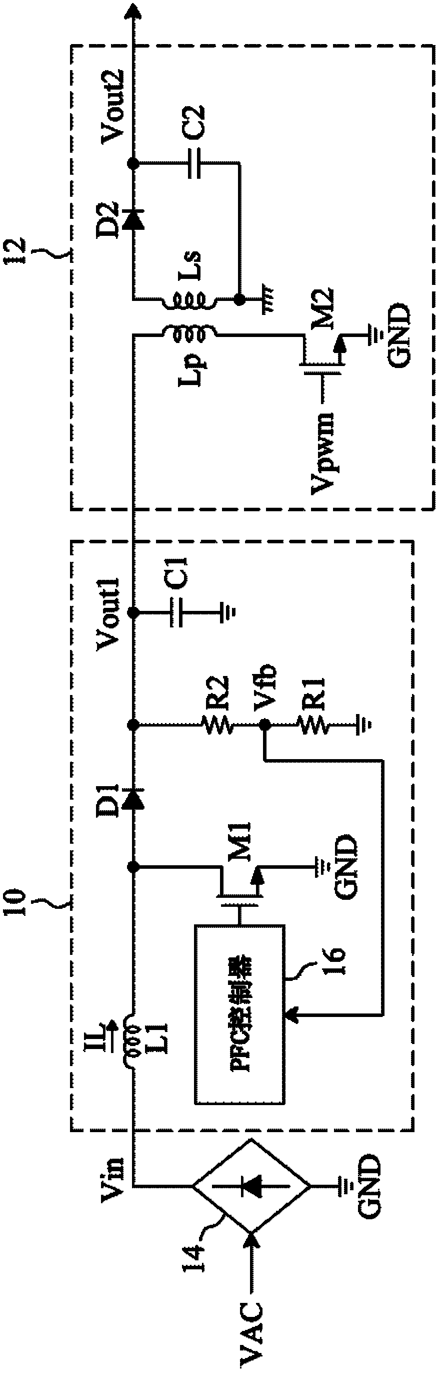 Tracking boost device used for power factor correction circuit and method