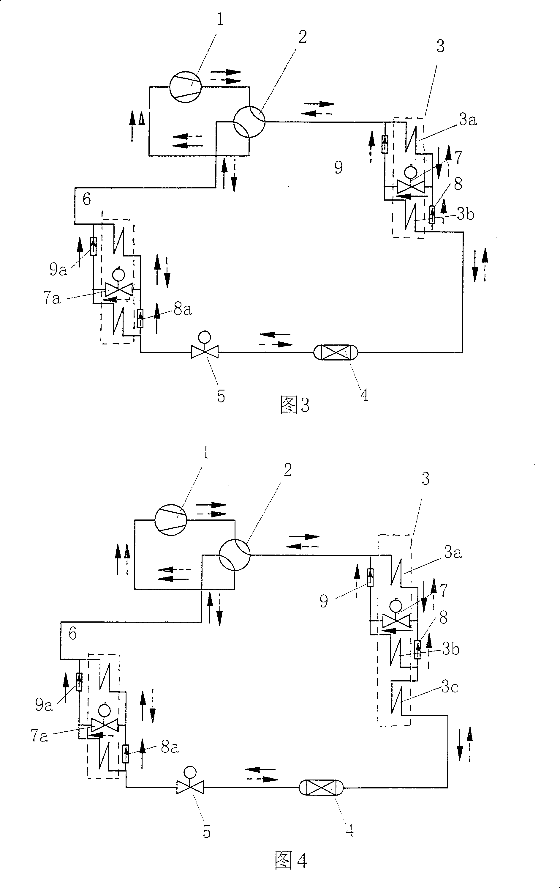 Refrigerating system for heat pump air conditioner and its realizing method