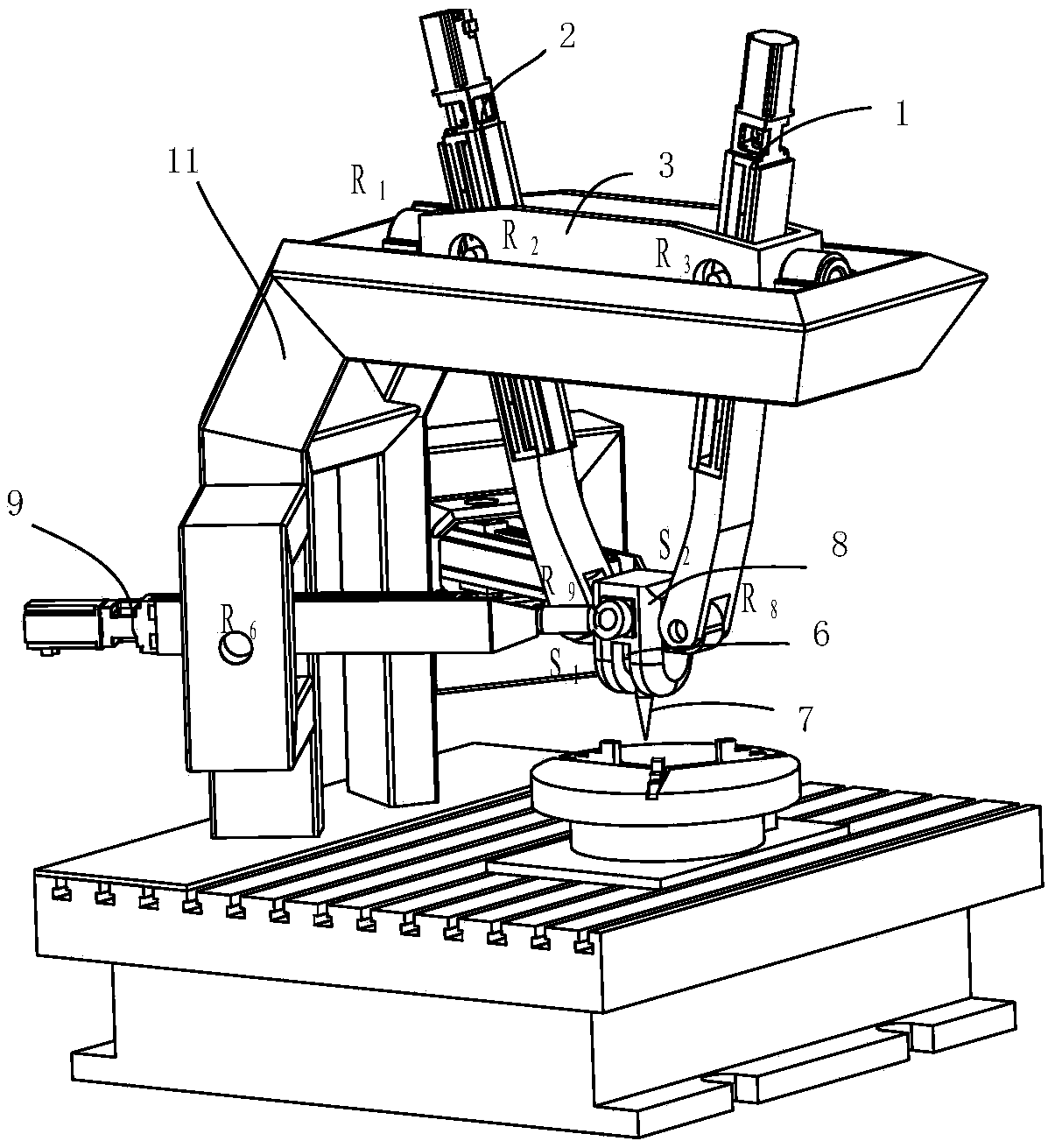 Four-branch swallow-shaped five-axis machining equipment