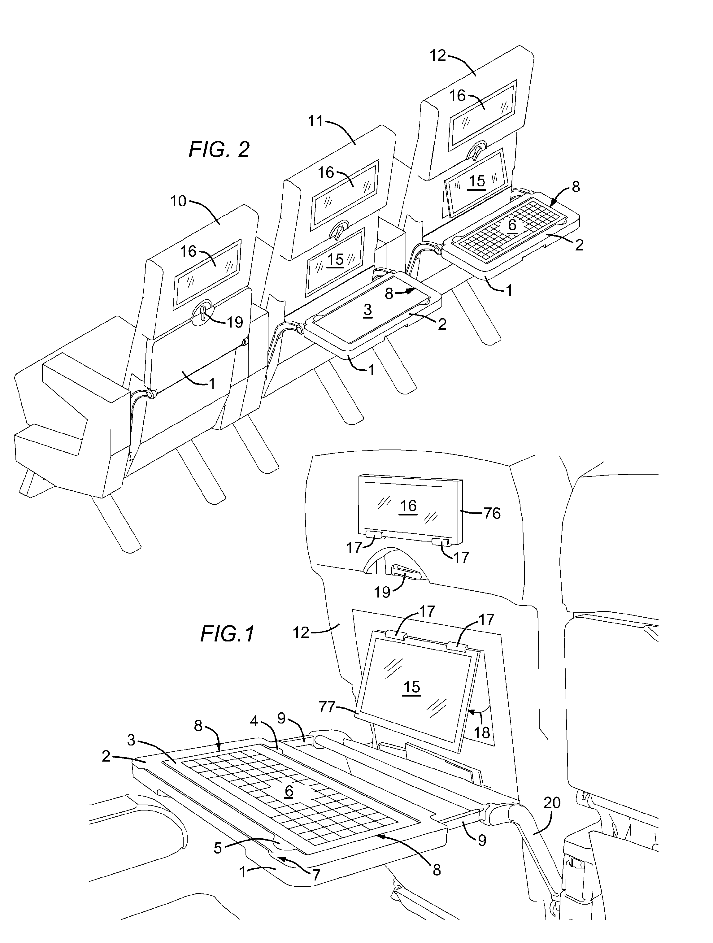 Passenger keyboard and display apparatus, and a system and method for delivering content to users of such apparatus