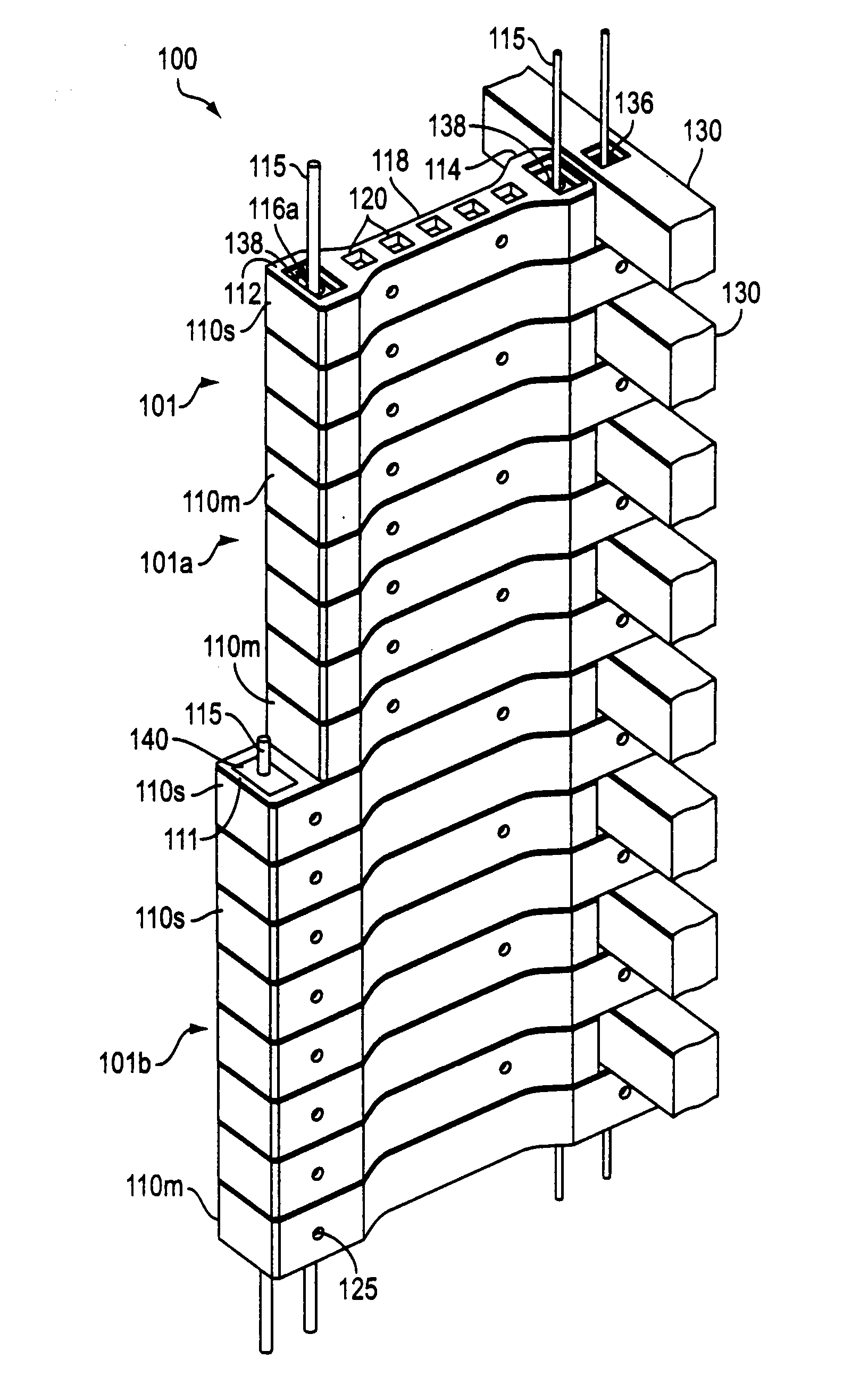 Pre-stressed modular retaining wall system and method