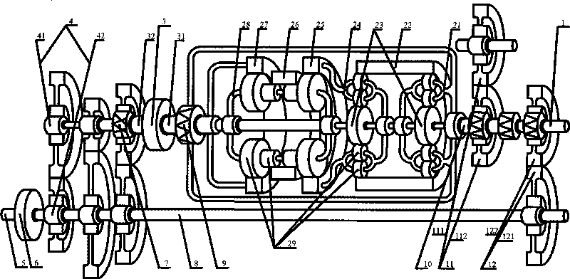 Complex type steel ring cone separator type stepless speed changing and starting device