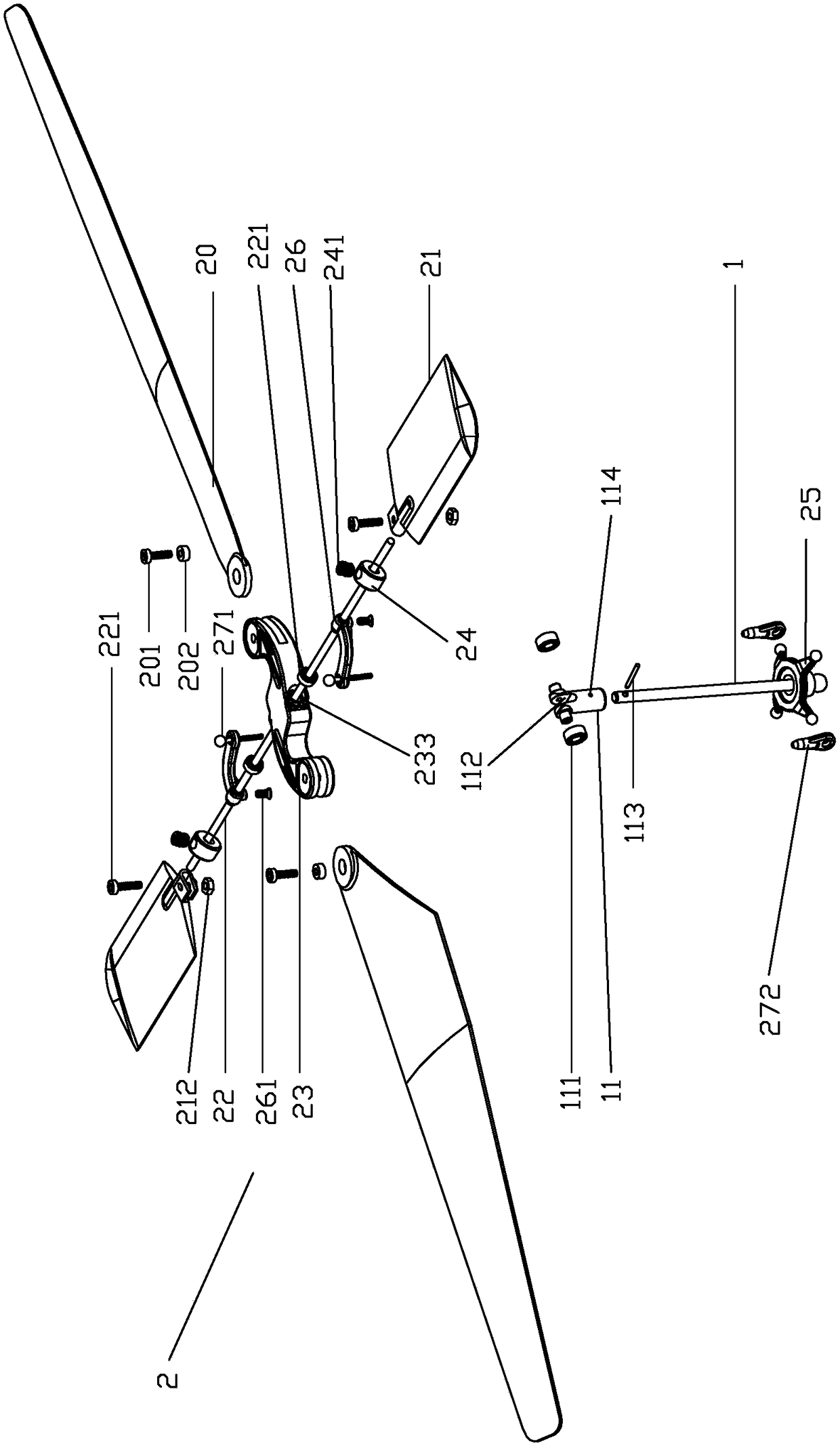 Aircraft model with auxiliary leveling blade control system