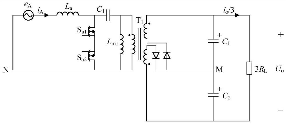 Three-phase three-level rectifier based on three-winding isolation transformer