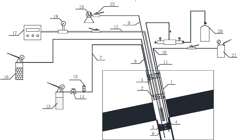 Measuring method for water-containing coal and rock down drill hole gas pressure observation system