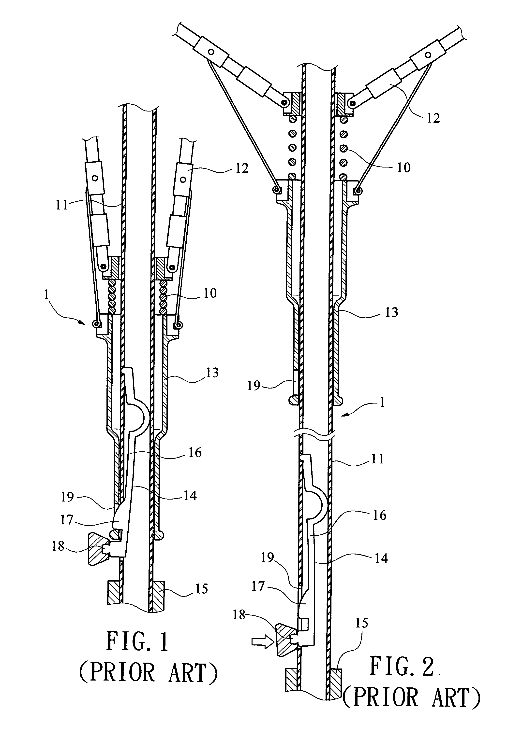 Lock mechanism of large umbrella for effecting a multi-sectional length adjustment of telescopic shank