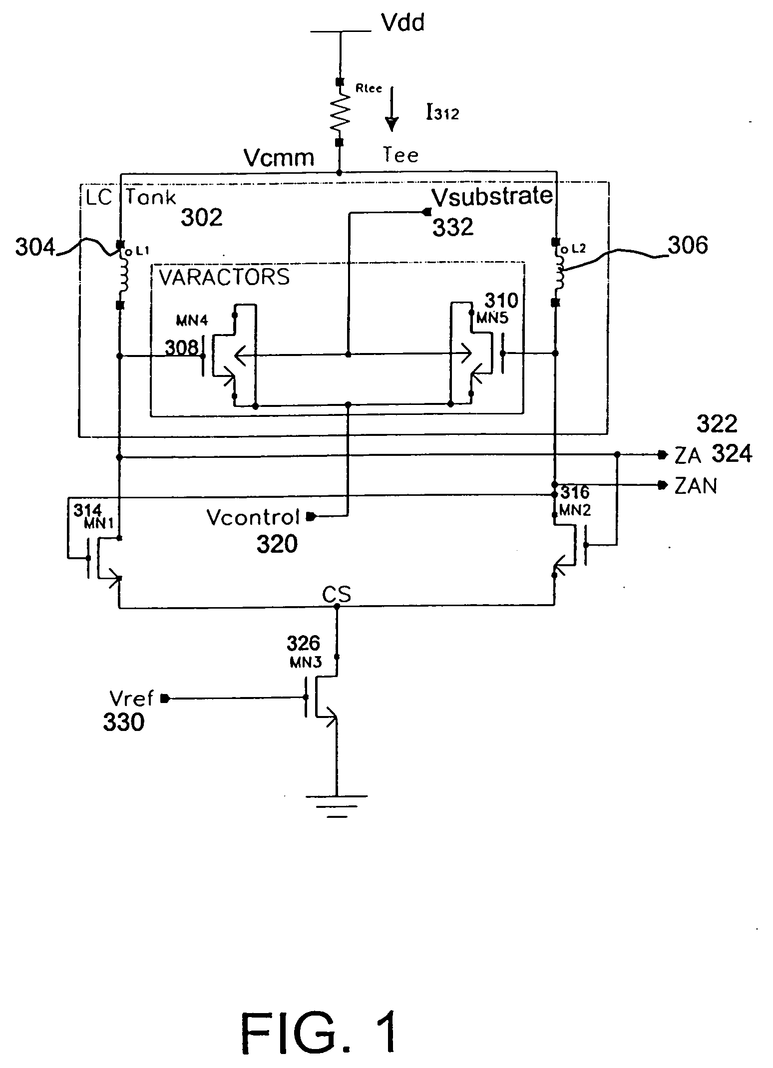 Voltage-controlled oscillator with four terminal varactors