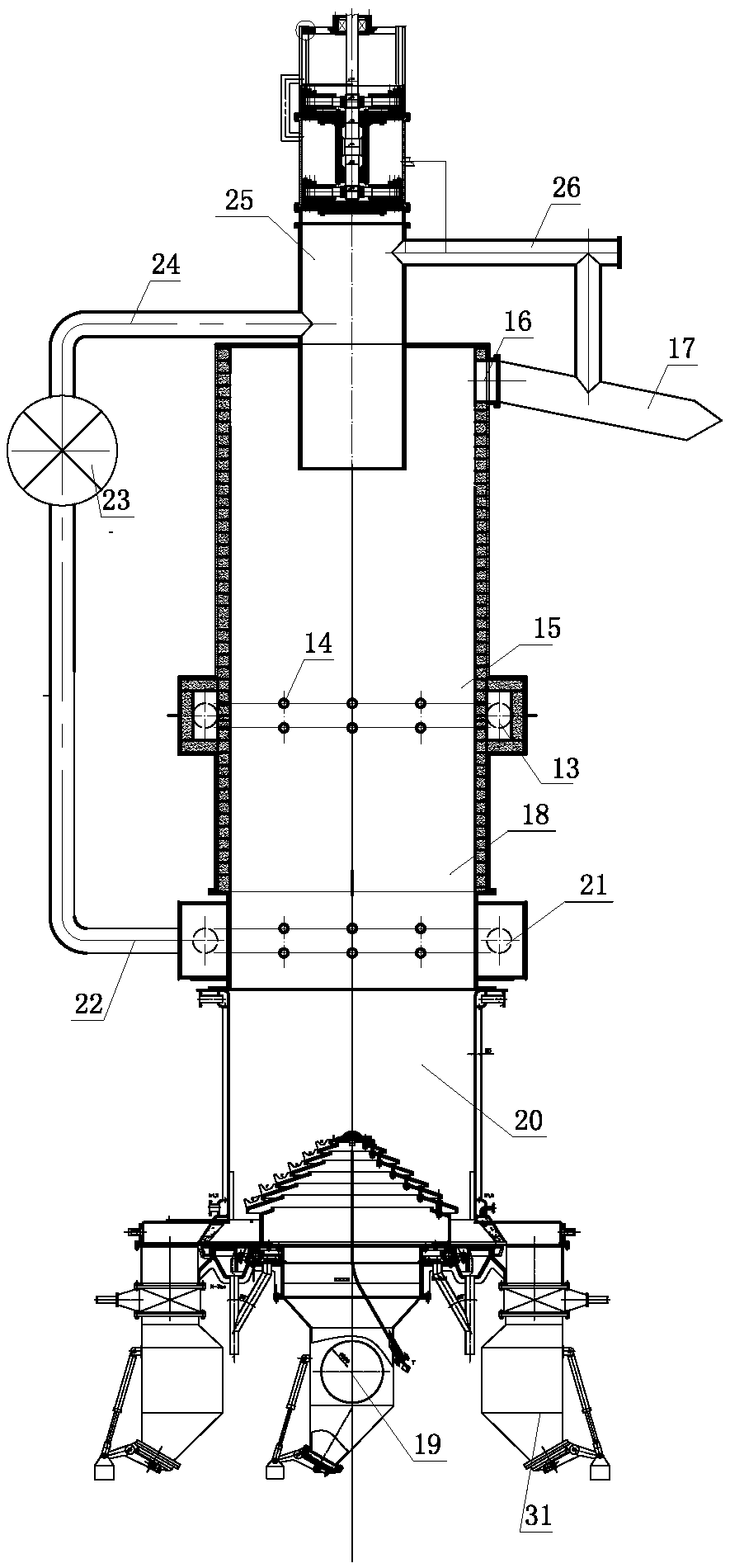 Dry distillation method of connecting Ramsbottom carbon dry distillation furnace with double-section gasification furnace and using high-temperature coal gas to replace combustion supporting gas