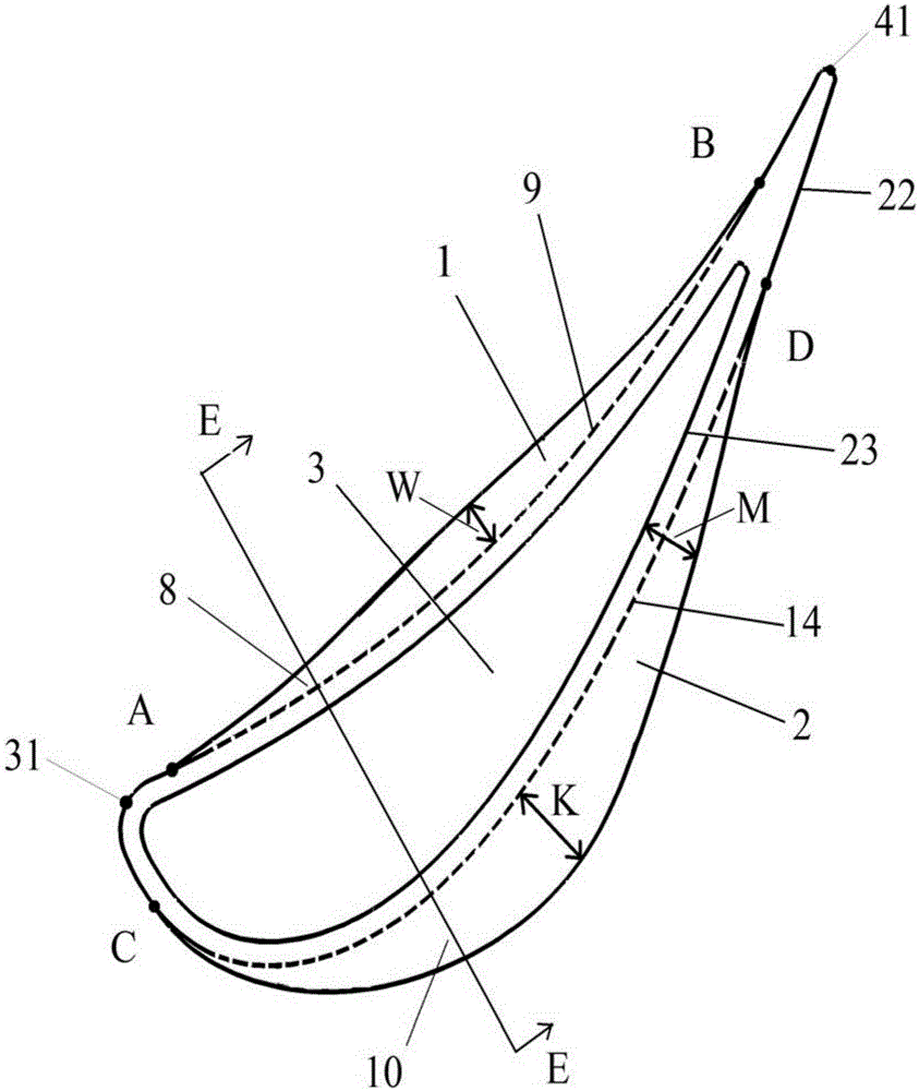 Turbine blade of blade top rib wing structure