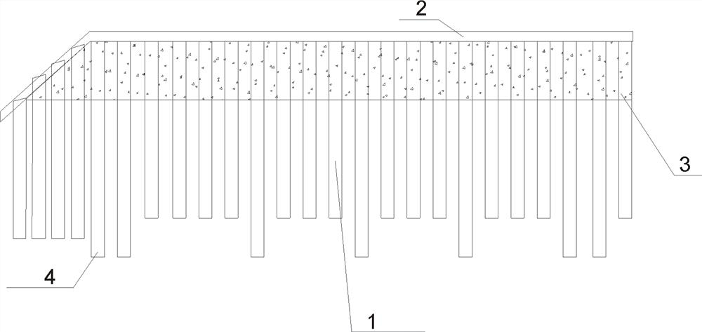 Mountainous area steep terrain arc-shaped spaced pile retaining structure and implementation method