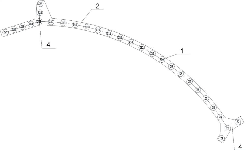 Mountainous area steep terrain arc-shaped spaced pile retaining structure and implementation method