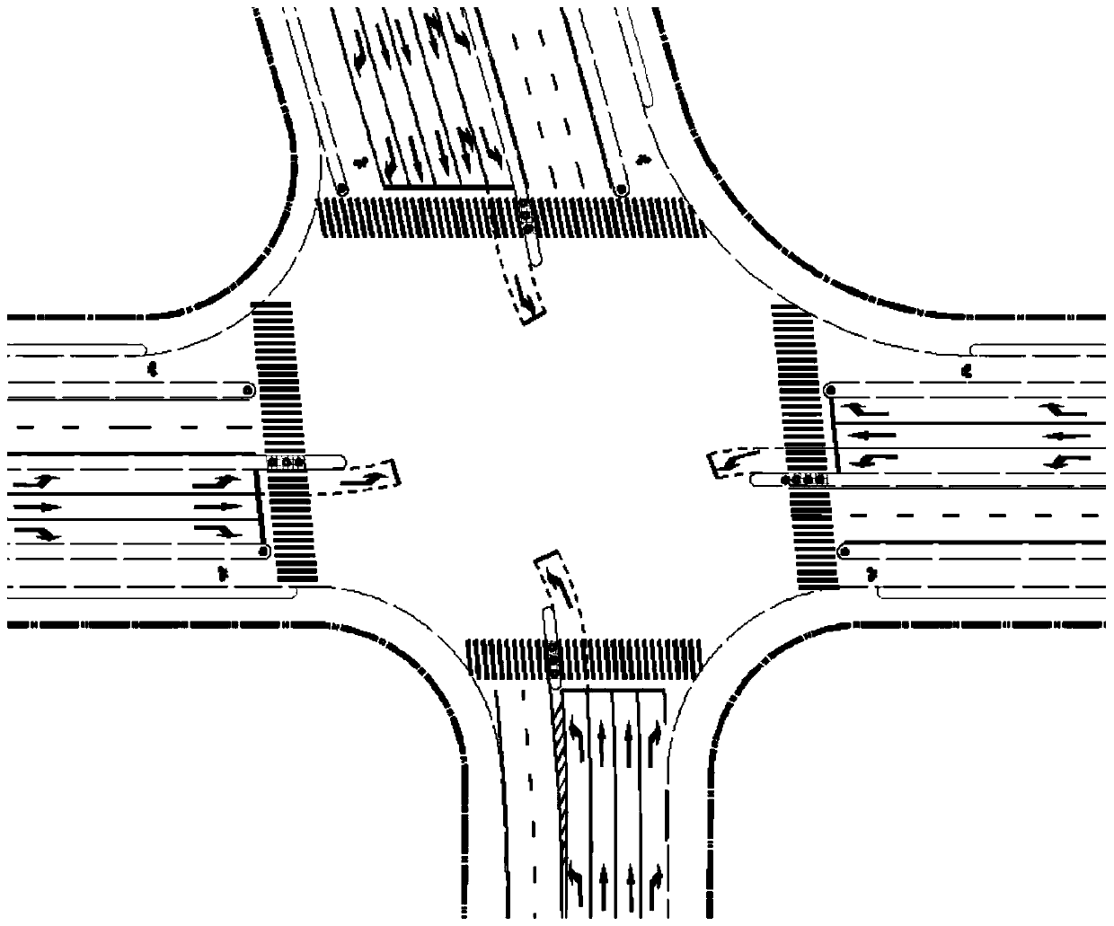 Intersection with non-motor vehicle left-turn waiting areas