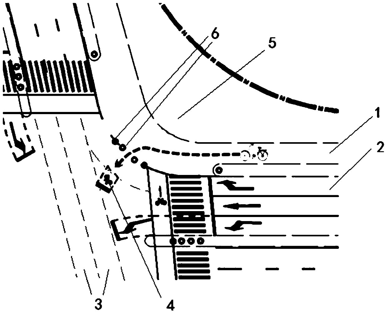 Intersection with non-motor vehicle left-turn waiting areas