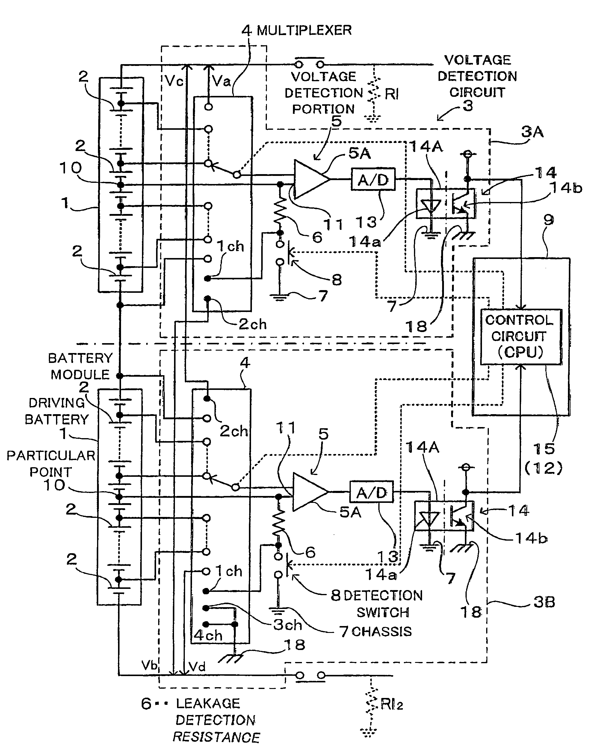 Leakage detector for a power supply apparatus for a vehicle