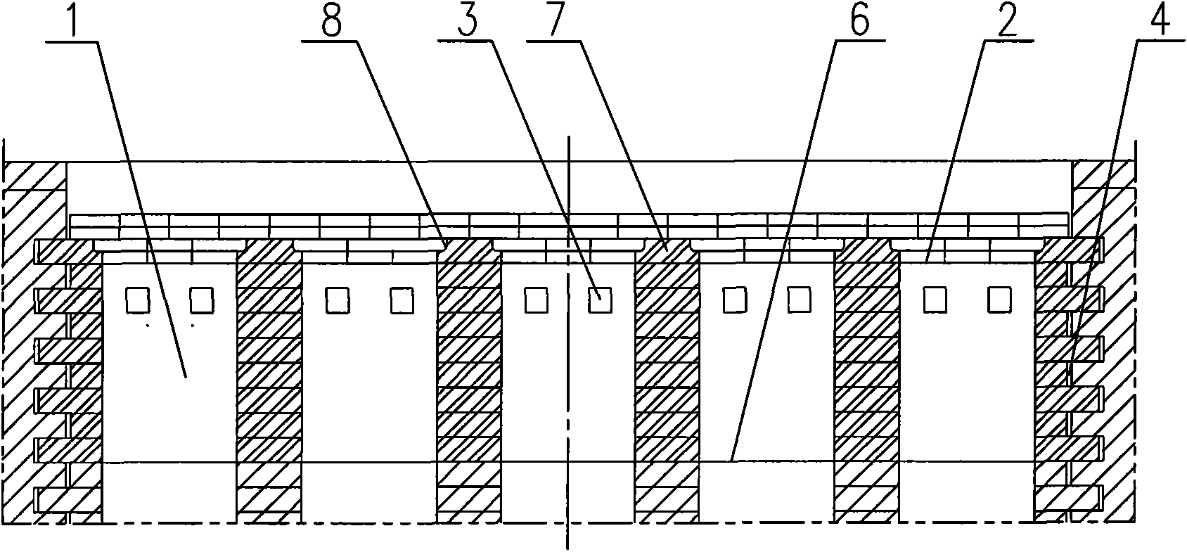 Gas well structure for electrode roasting furnace
