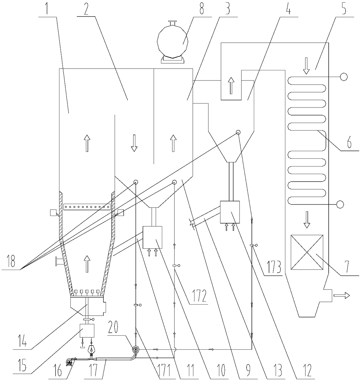 A bed material external circulation device and operation method for circulating fluidized bed boiler