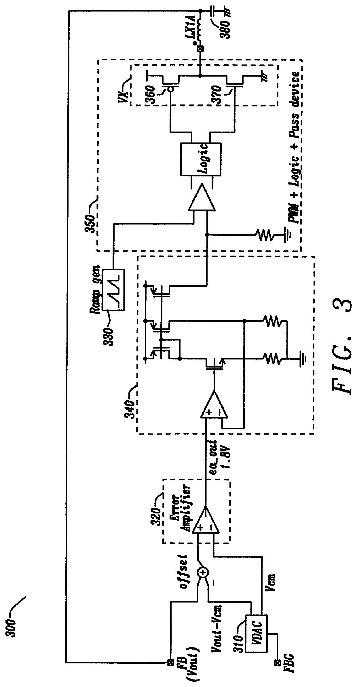 Feedback voltage DC level cancelling for configurable output DC-DC switching converters
