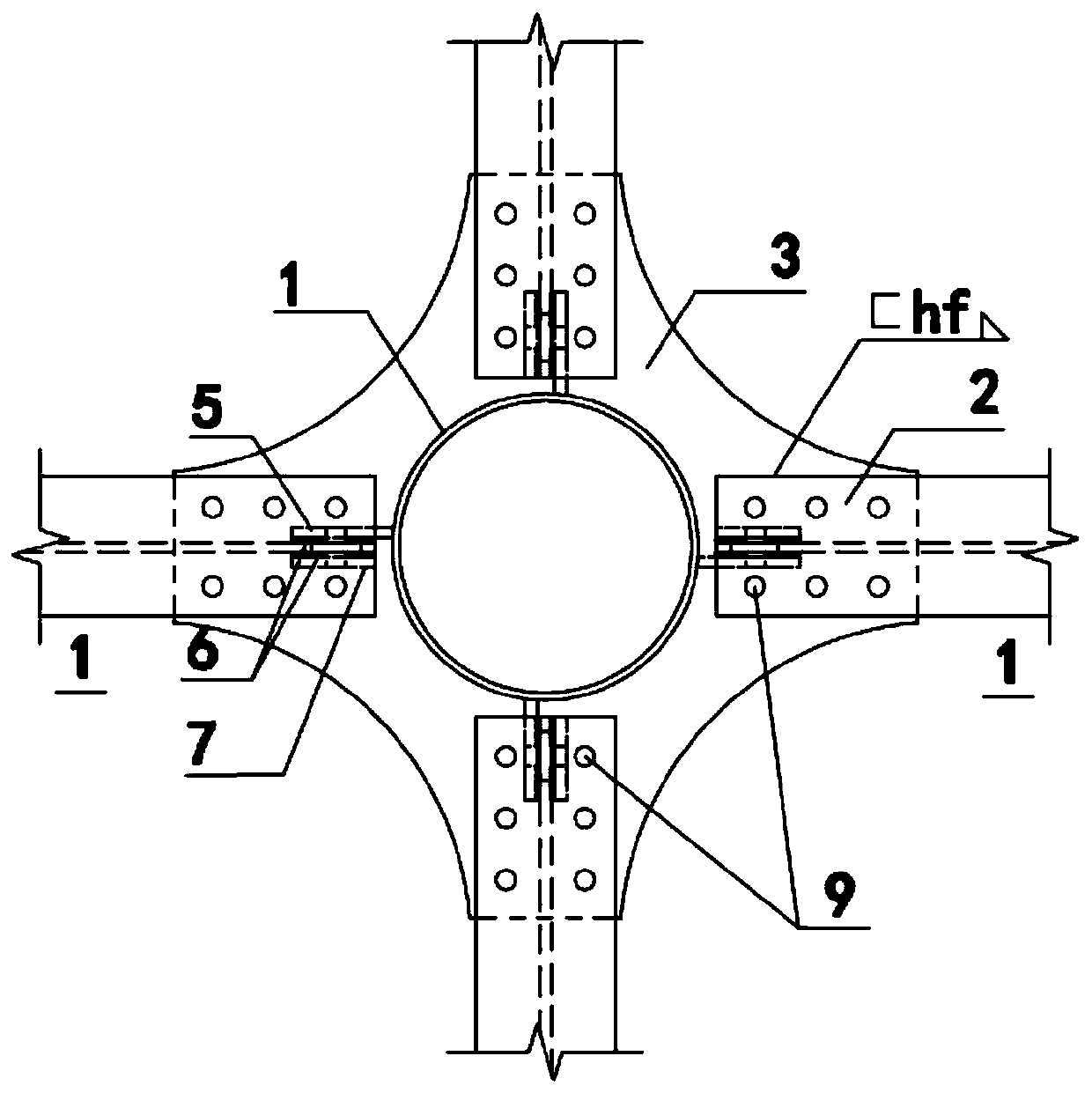 A bolted connection joint between circular steel tube concrete column and steel beam outer ring plate