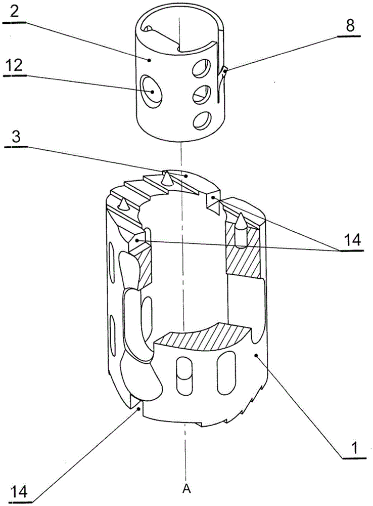 Prosthesis for spinal column, instrument for its guiding and method for implantation thereof