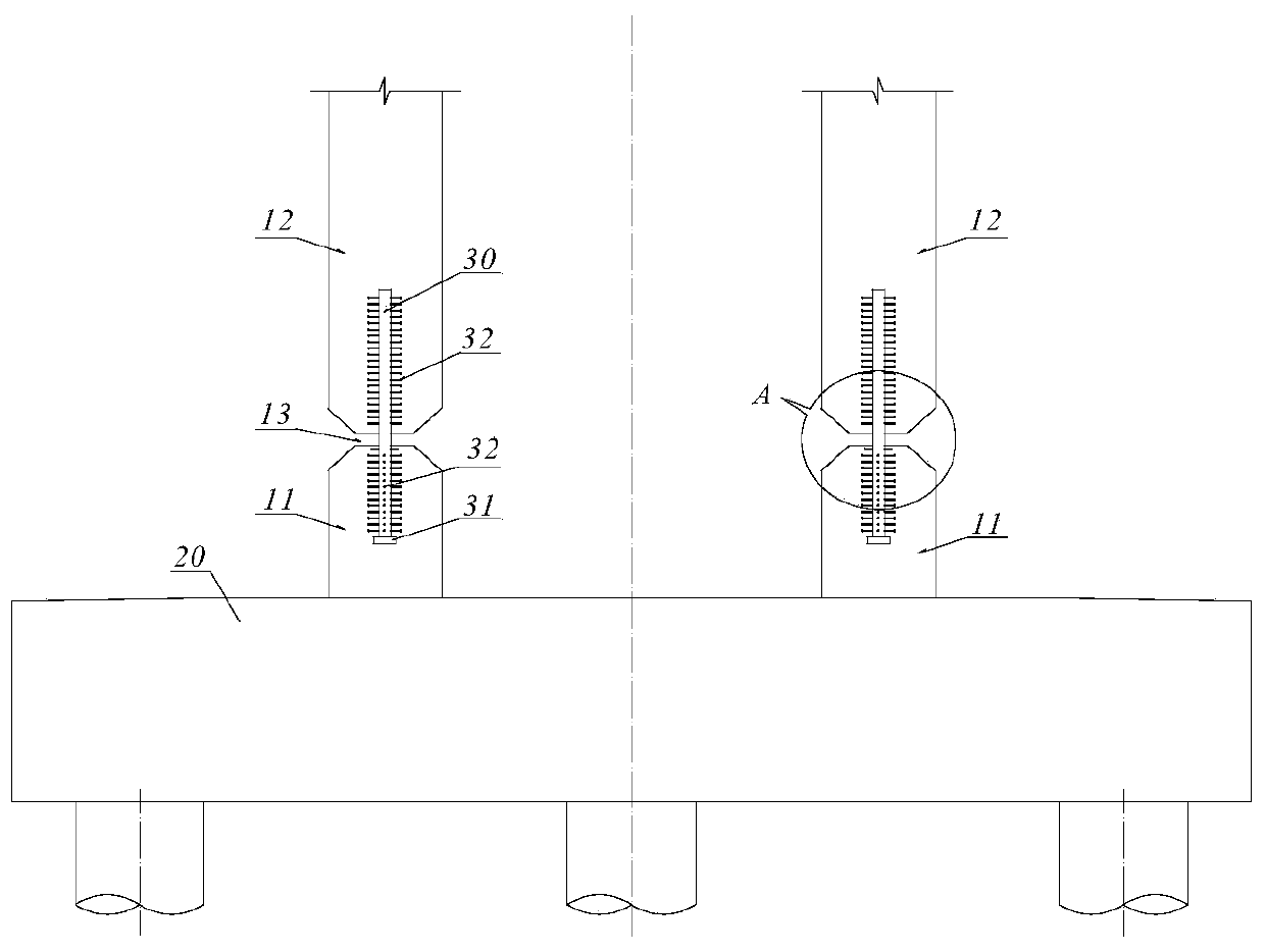 Short pier rigid-frame bridge pier bottom structure with function of greatly reducing bearing bending moment