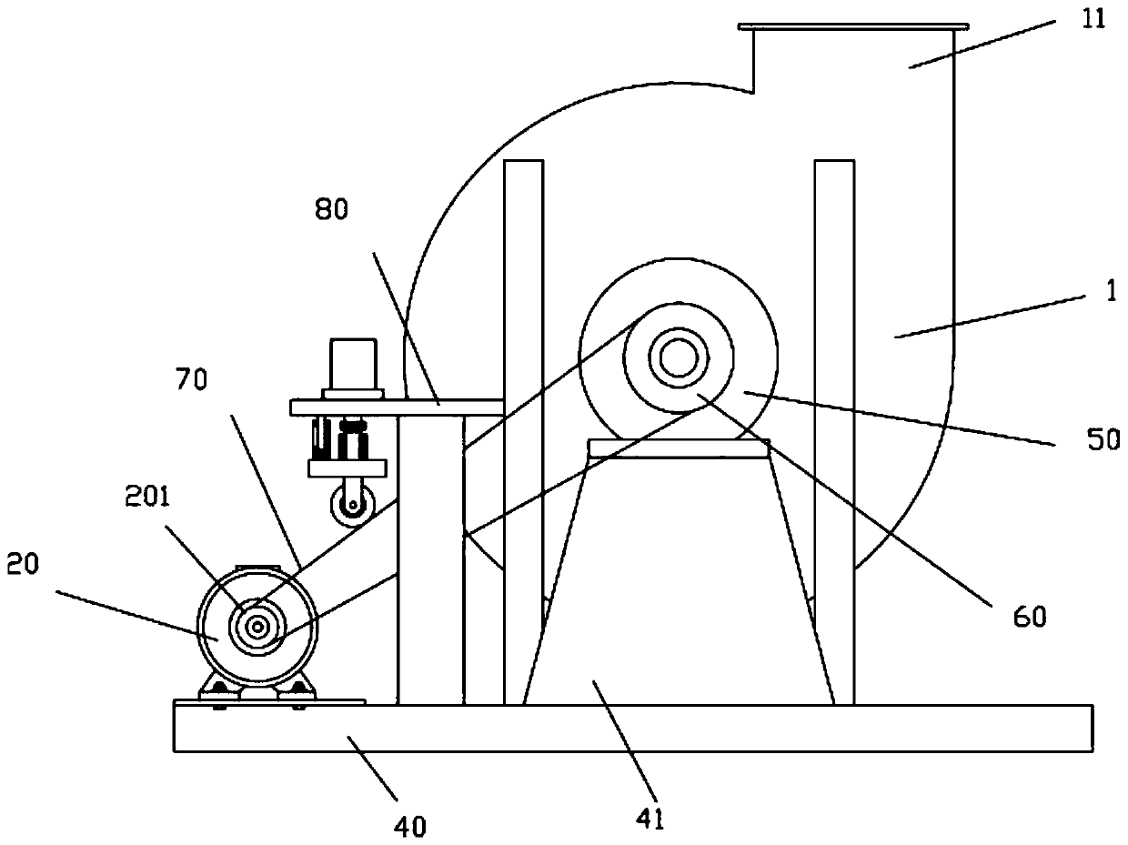 Dust discharge centrifugal ventilator with automatic adjusted tension