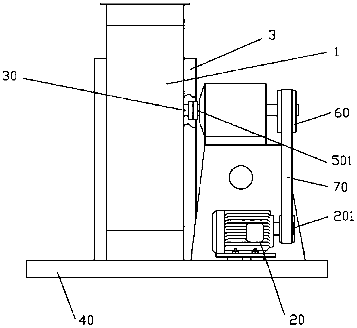 Dust discharge centrifugal ventilator with automatic adjusted tension