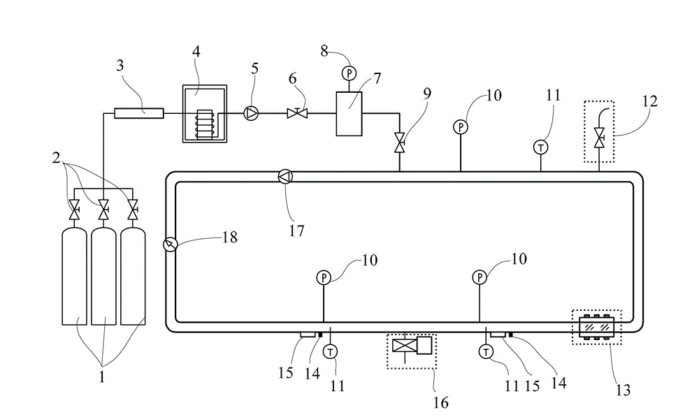 Device simulating carbon dioxide (CO2) pipeline transport and leakage