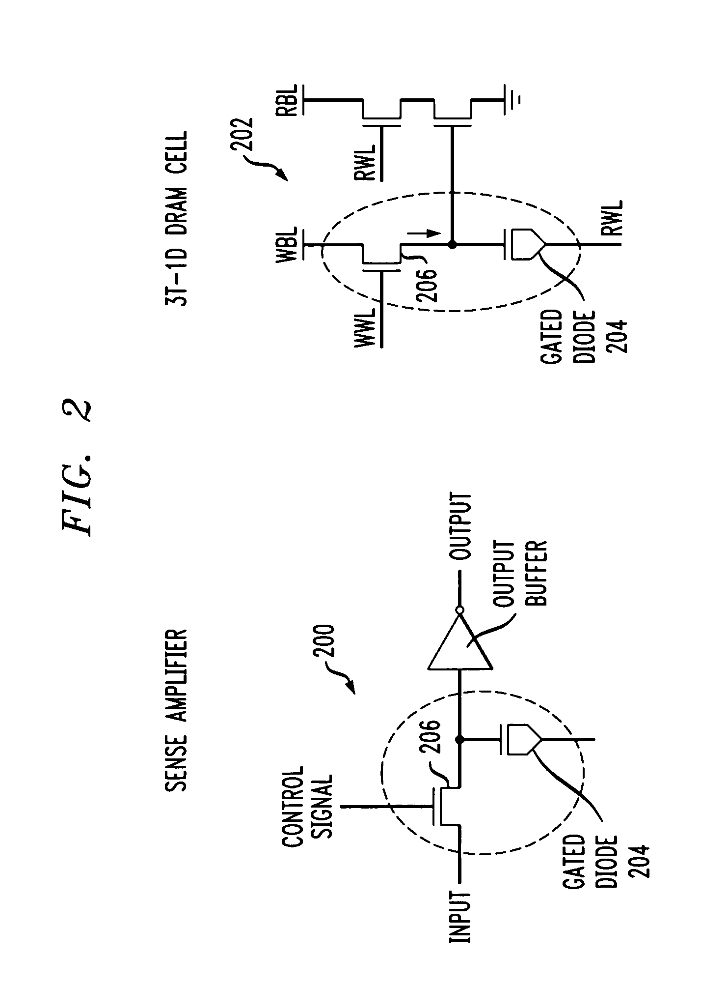 Area-efficient gated diode structure and method of forming same