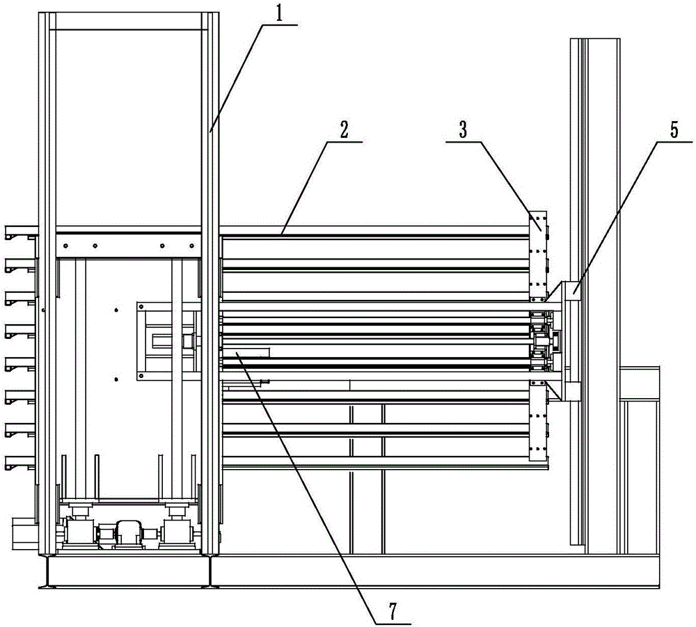 Automatic feeding and unloading device of laminated board hot press