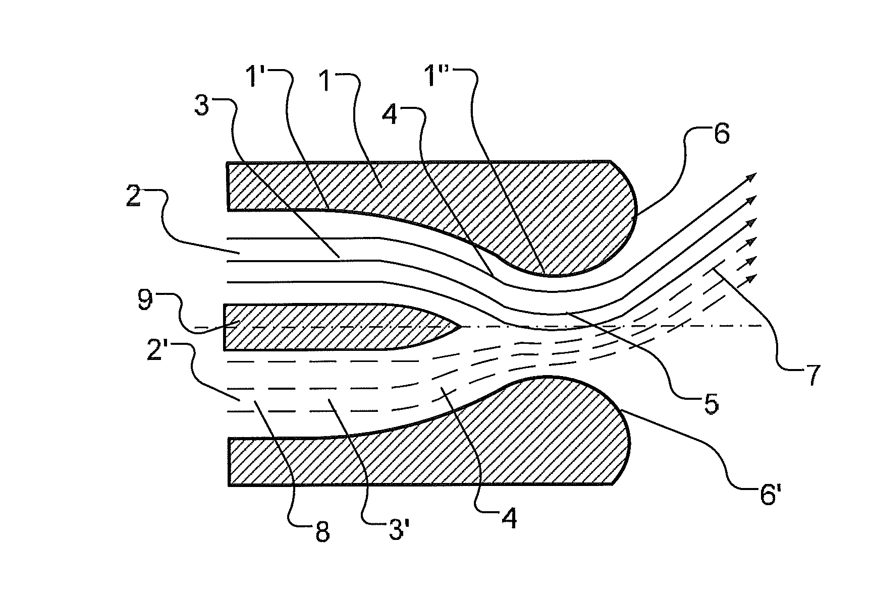 Nozzle capable of deviating a synthetic jet in a dynamic and controllable manner with no moving mechanical parts and a control system thereof