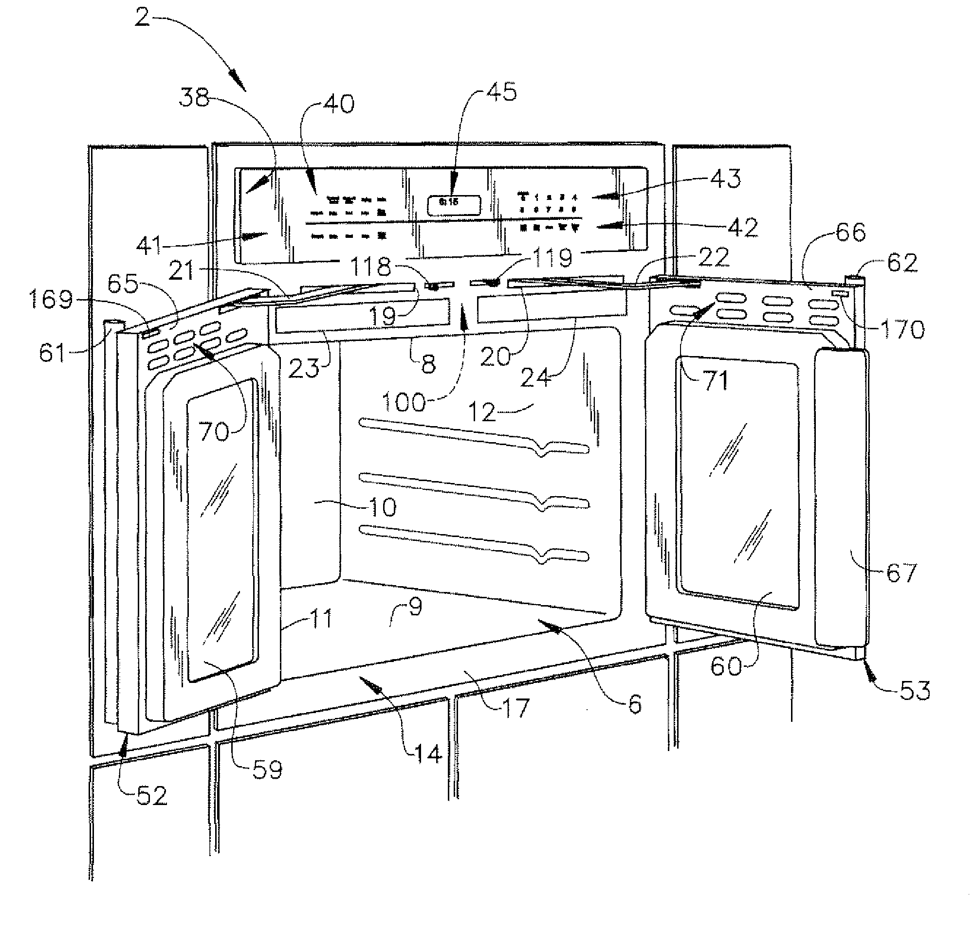 Door locking mechanism for an oven having french-style doors