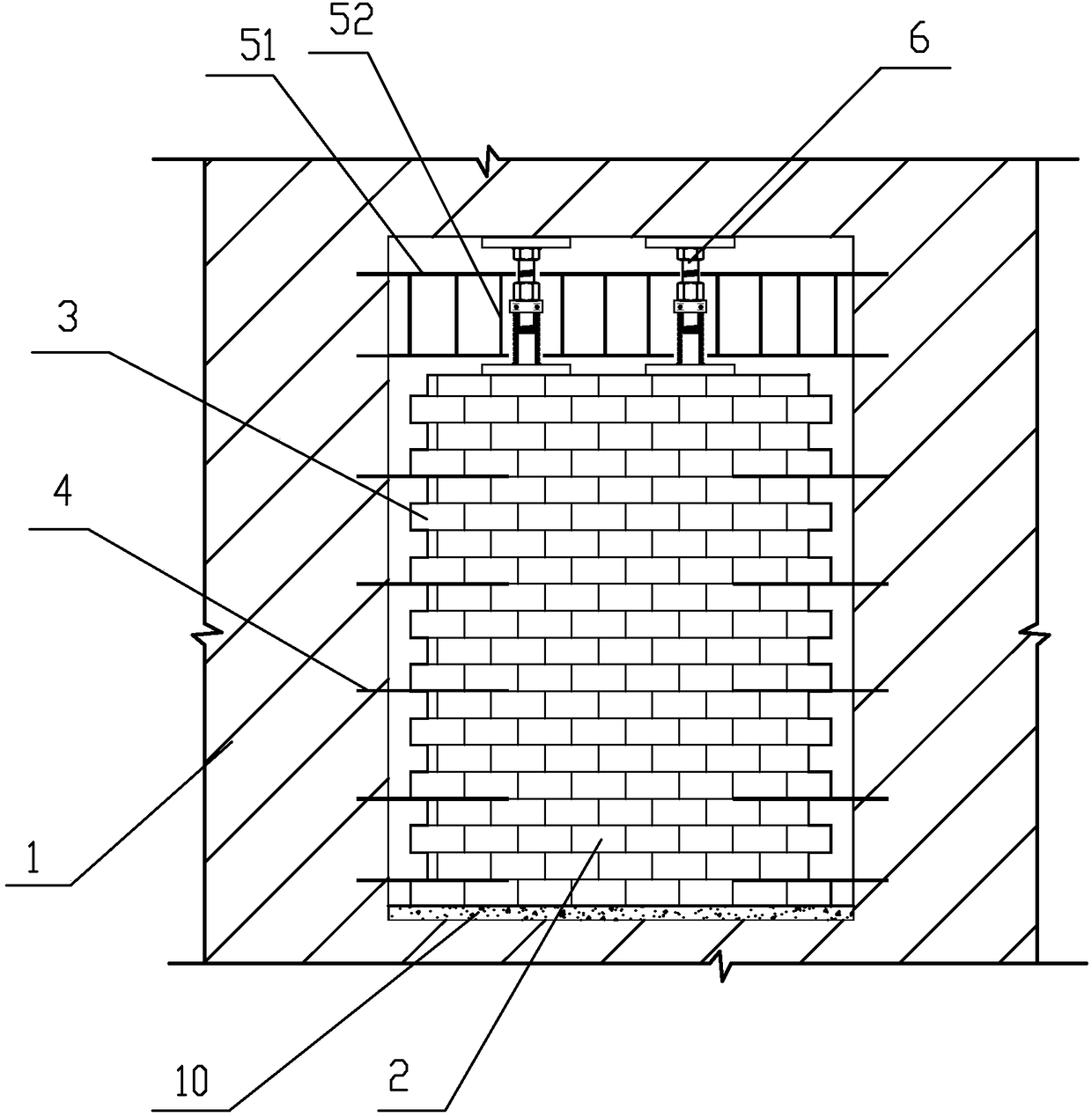 Brickwork structure wall-breaking and hole-forming pre-jacking recovery construction method