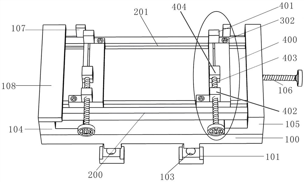 Fixing device for centering and distance adjusting of steel fiber tensioning and clamping clamp and testing method