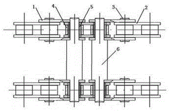 Lengthened shaft roller double-row conveying chain and technology thereof
