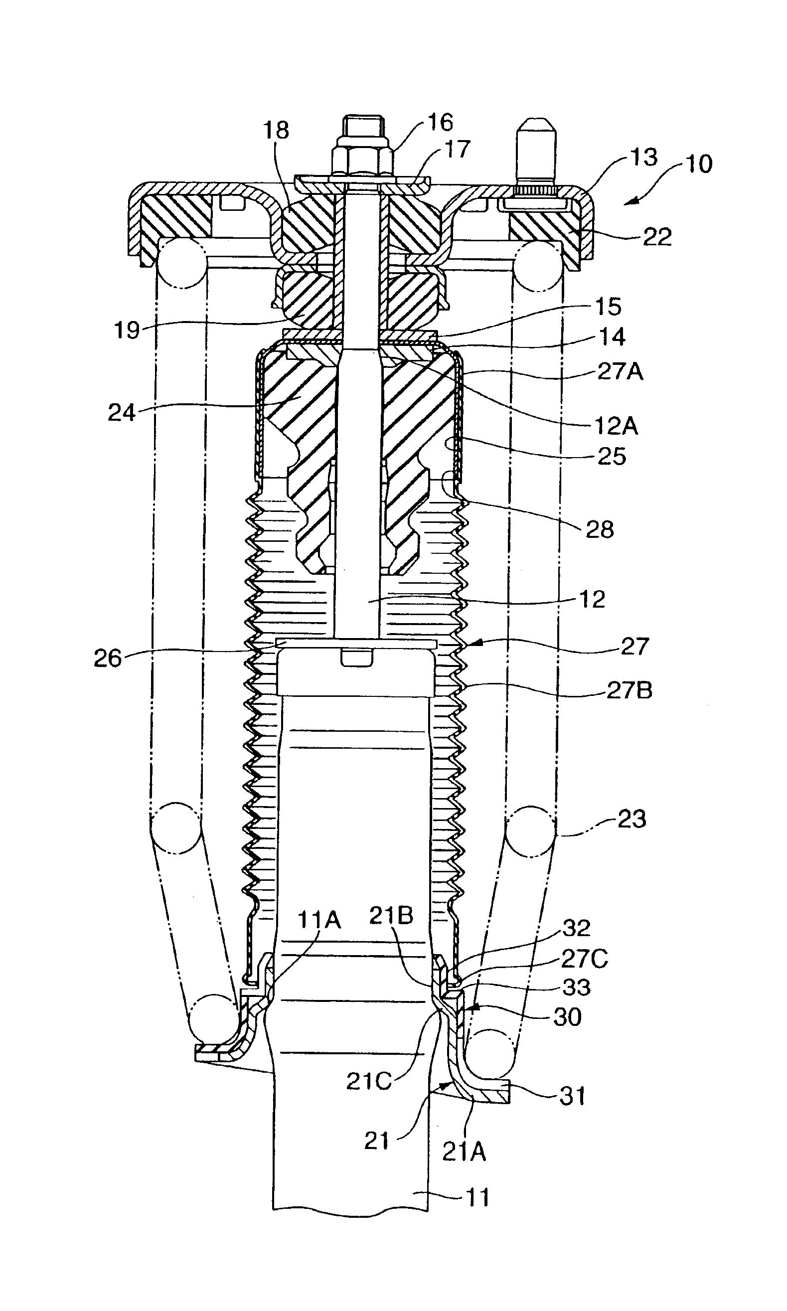 Dust cover receiving structure of hydraulic shock absorber
