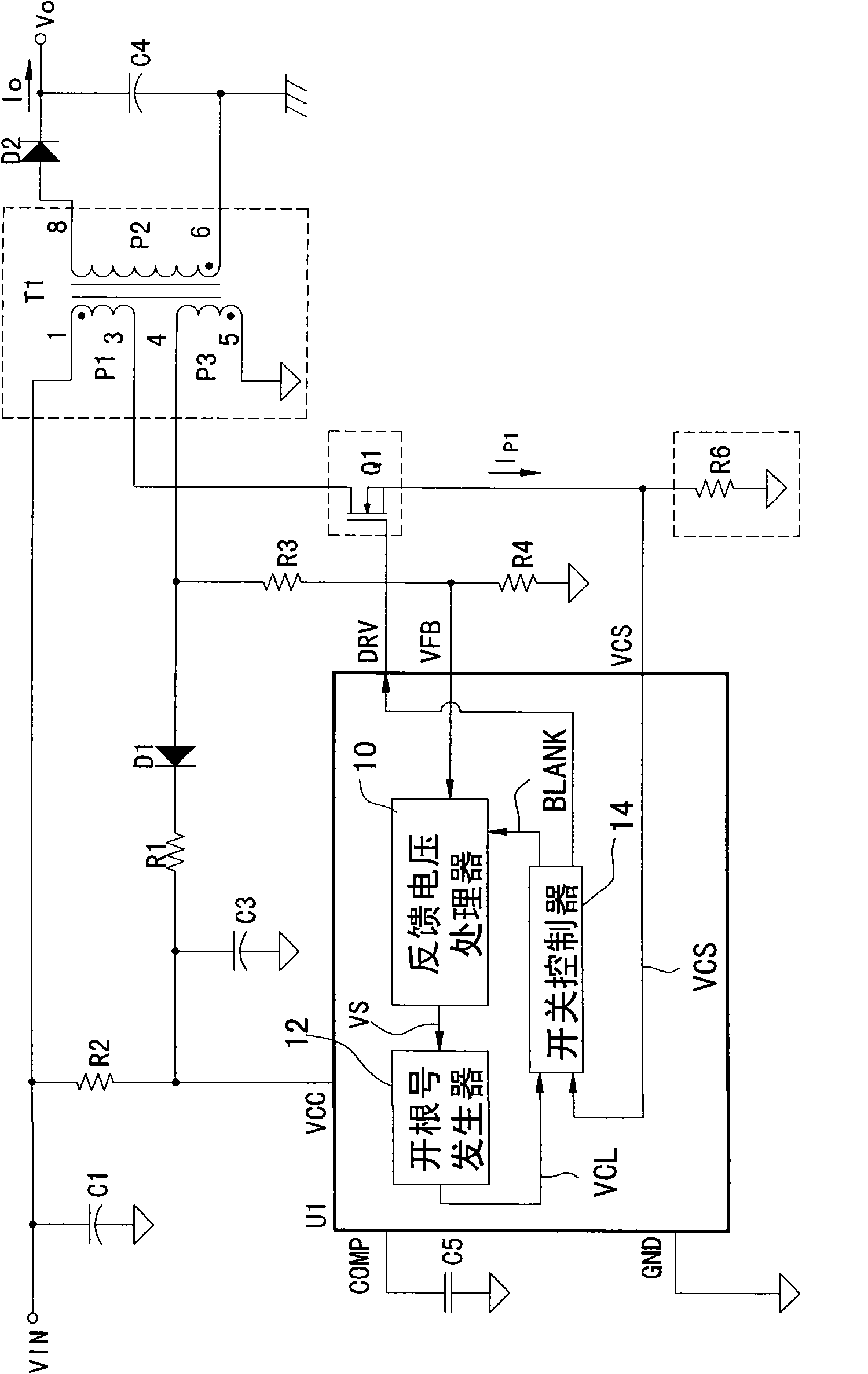 Switch type power supplying device with output current limit and controller